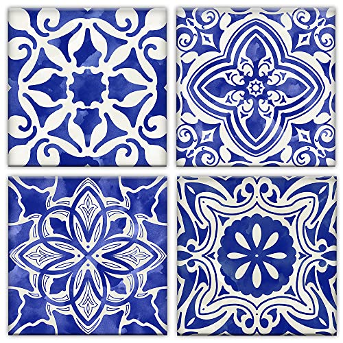 Blue Mosaic 4 Panels Canvas Paintings (12" x 12") O984515