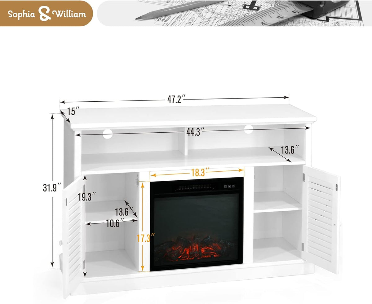 White Fireplace TV Stand with Adjustable Shelves V4935