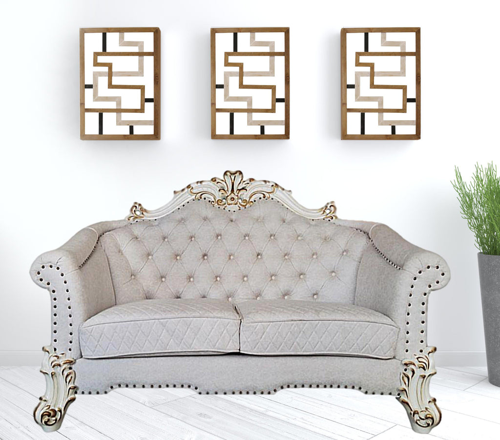 Ivory & Pearl Velvet Love Seat Sofa with Toss Pillows L902