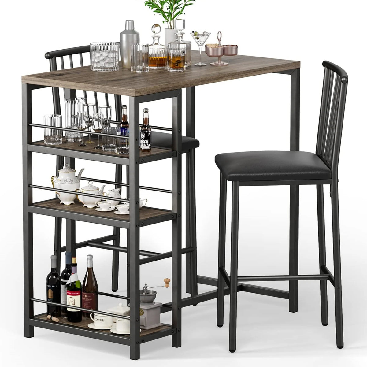 3-Piece Wooden Counter Height Dining Table Set Black E481950