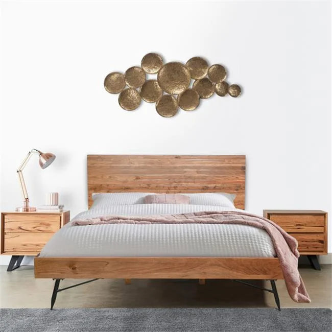 Queen Size Platform Bed with Brown Acacia Wood Frame Y44287