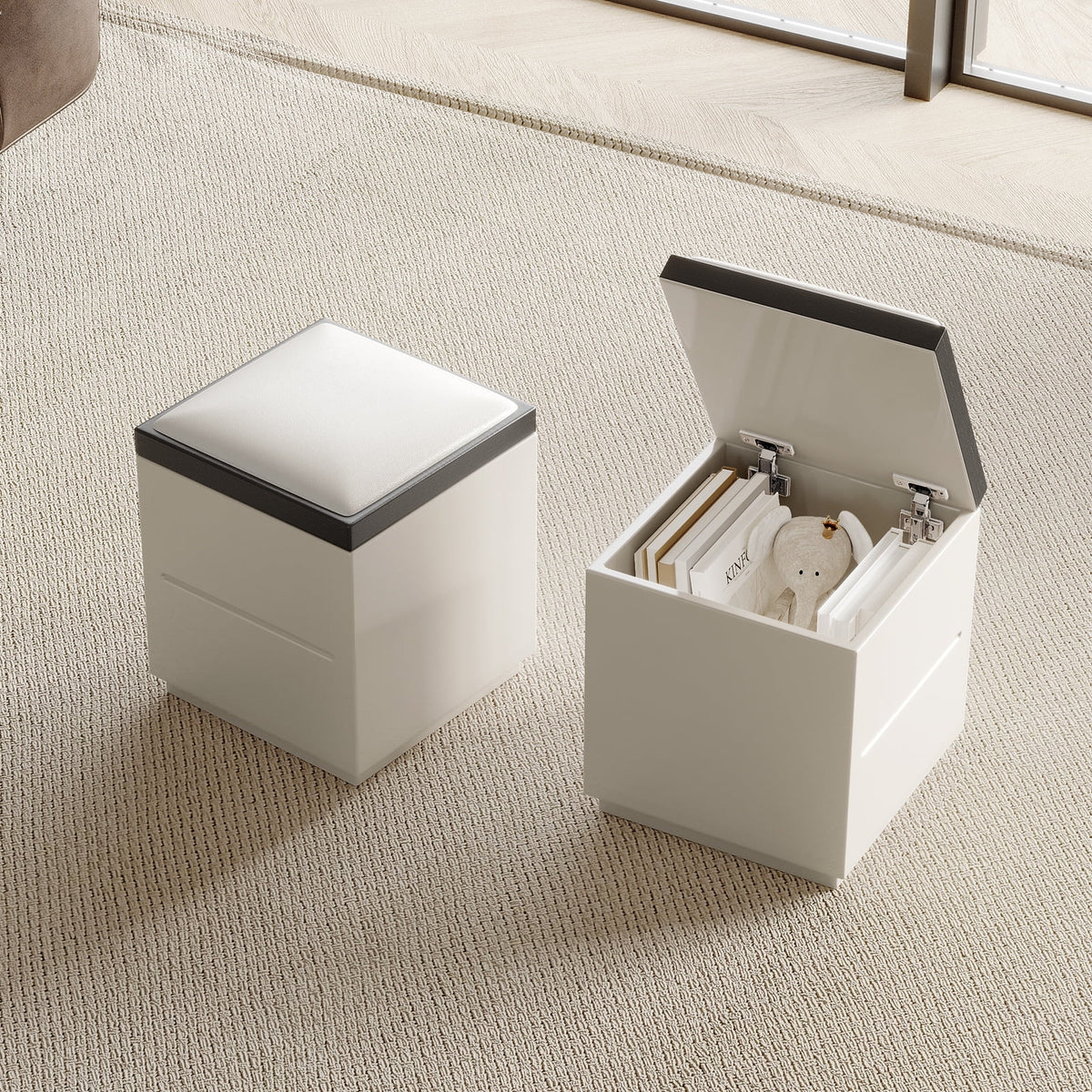 White Lift Top Coffee Table with 4 Stools N645