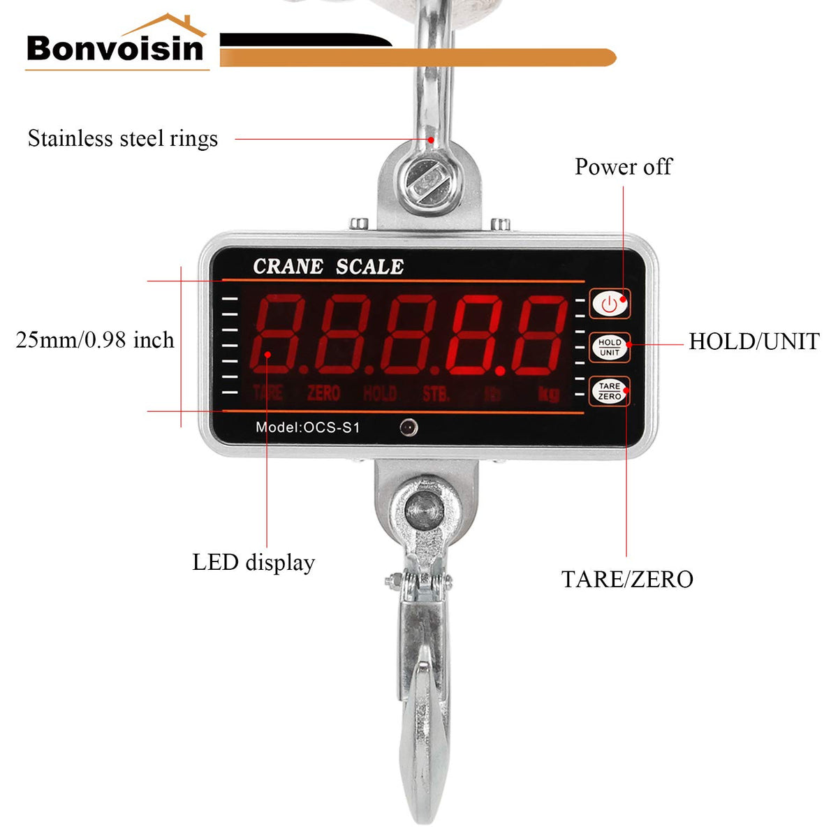 Digital Crane Scale 1000kg/2000lb Heavy Duty Hanging Scale with Remote Control LED Display E44080