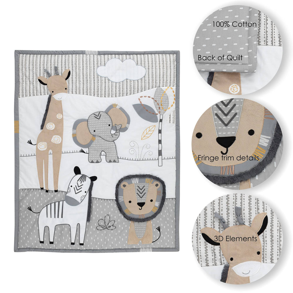 Jungle Safari Gray/Tan/White 6-Piece Baby Crib Bedding Set X390764
