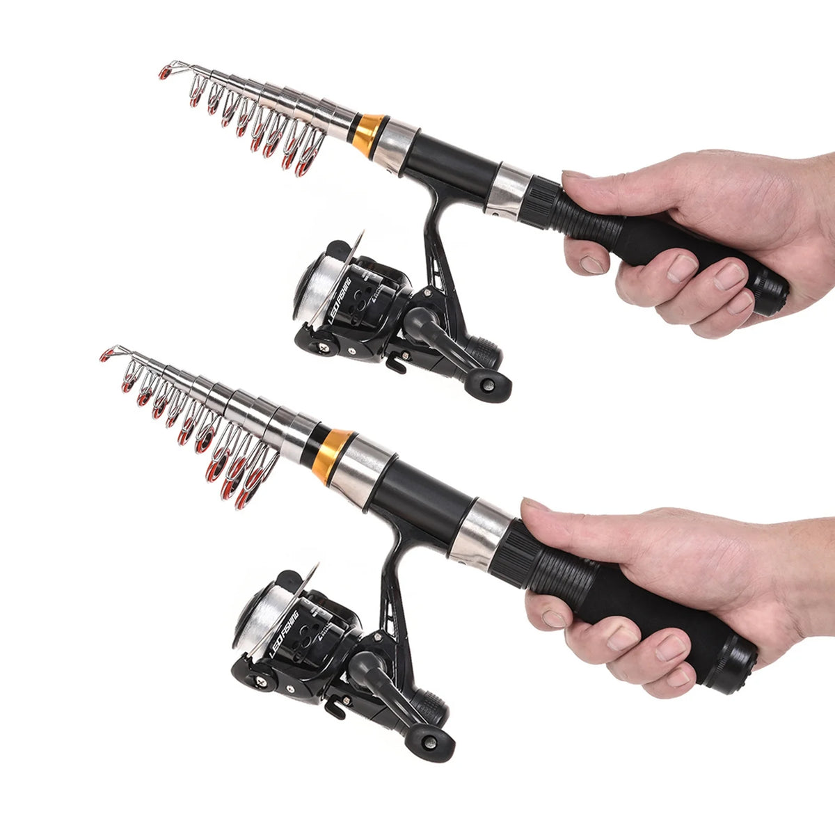 Fishing Rod Reel Combo Set, 2.1m Telescopic Rod, Spinning Reel, Hooks, and Soft Lures S4995