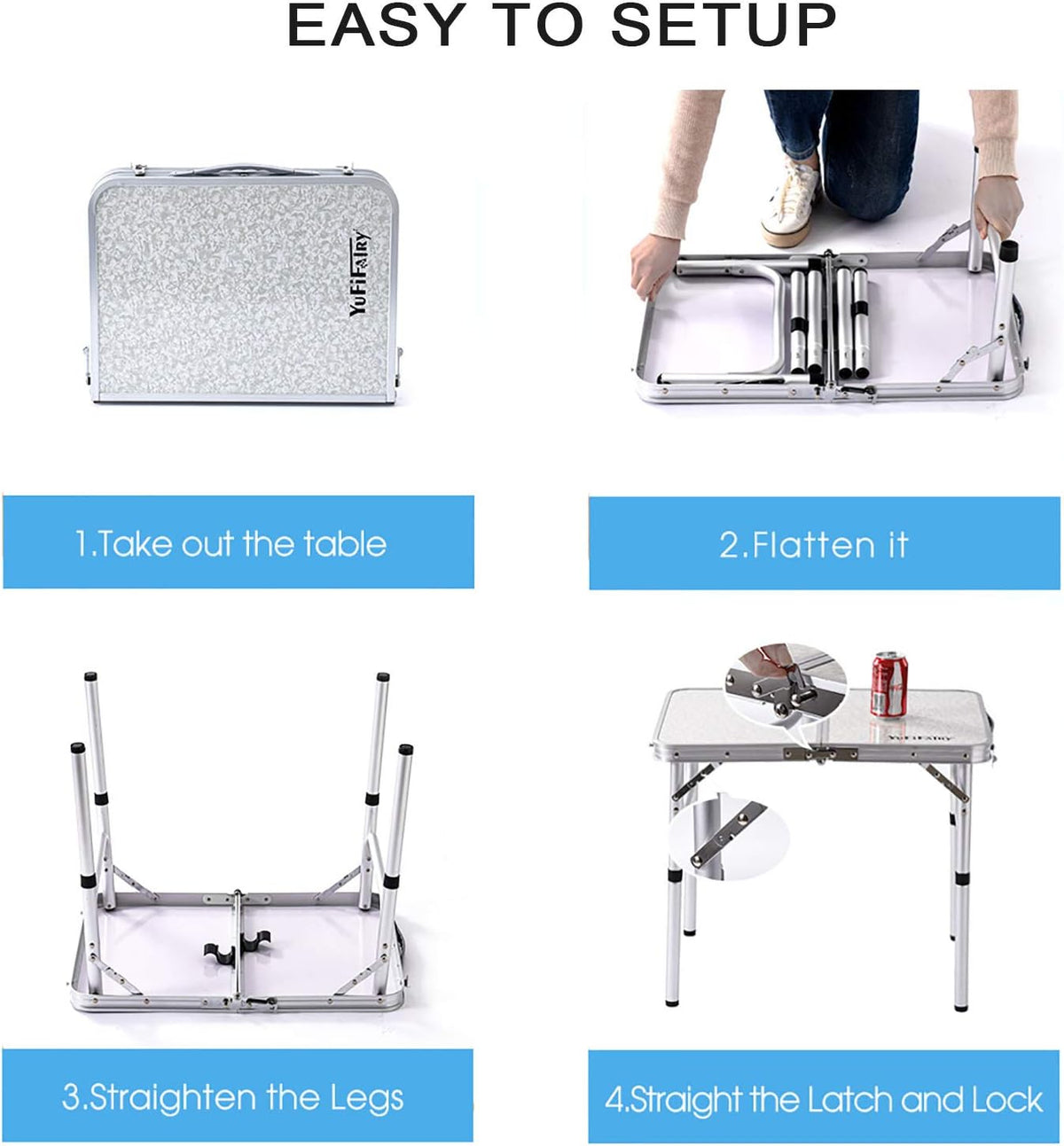 24''L x16''W Aluminum Folding Table with Adjustable Height Legs X107557