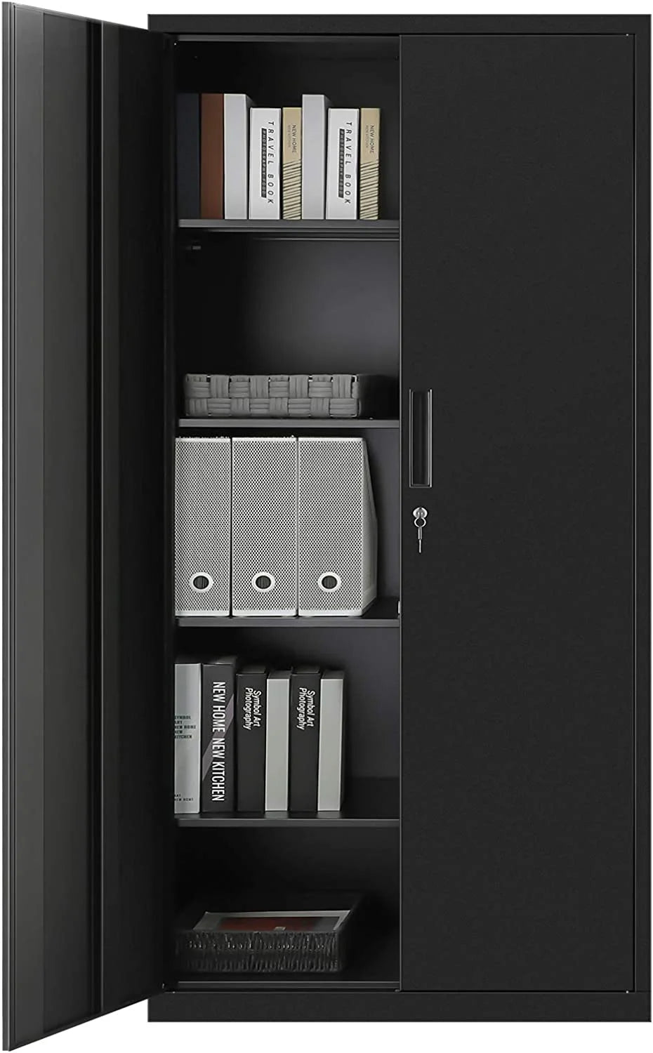Metal Storage Cabinet with Doors and Shelves Black C513