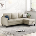 Beige Linen Sectional Sofa with Storage Ottoman W752