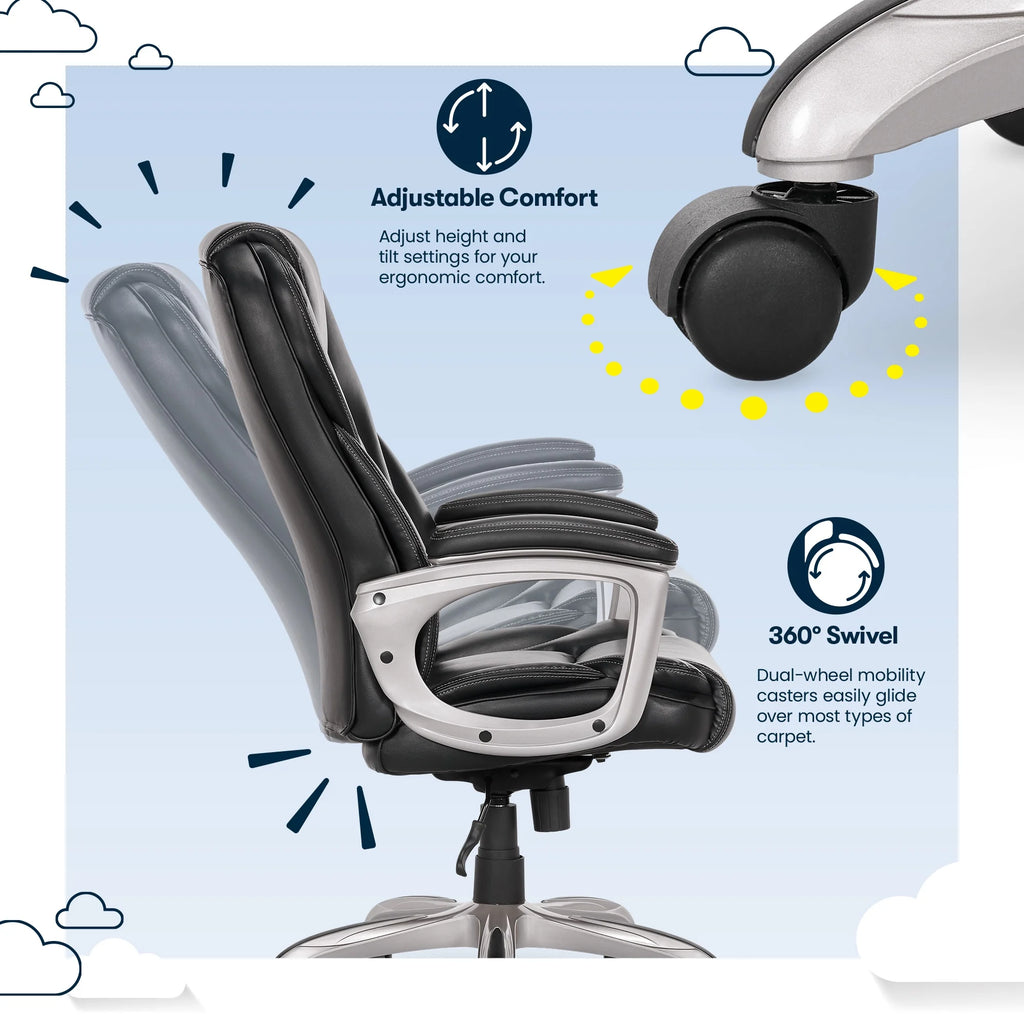 Black Bonded Leather Office Chair with Memory Foam W717