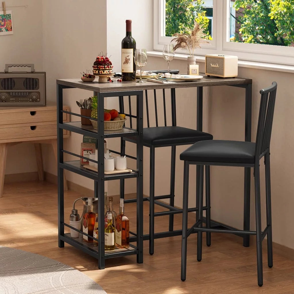 3-Piece Wooden Counter Height Dining Table Set Black E481950