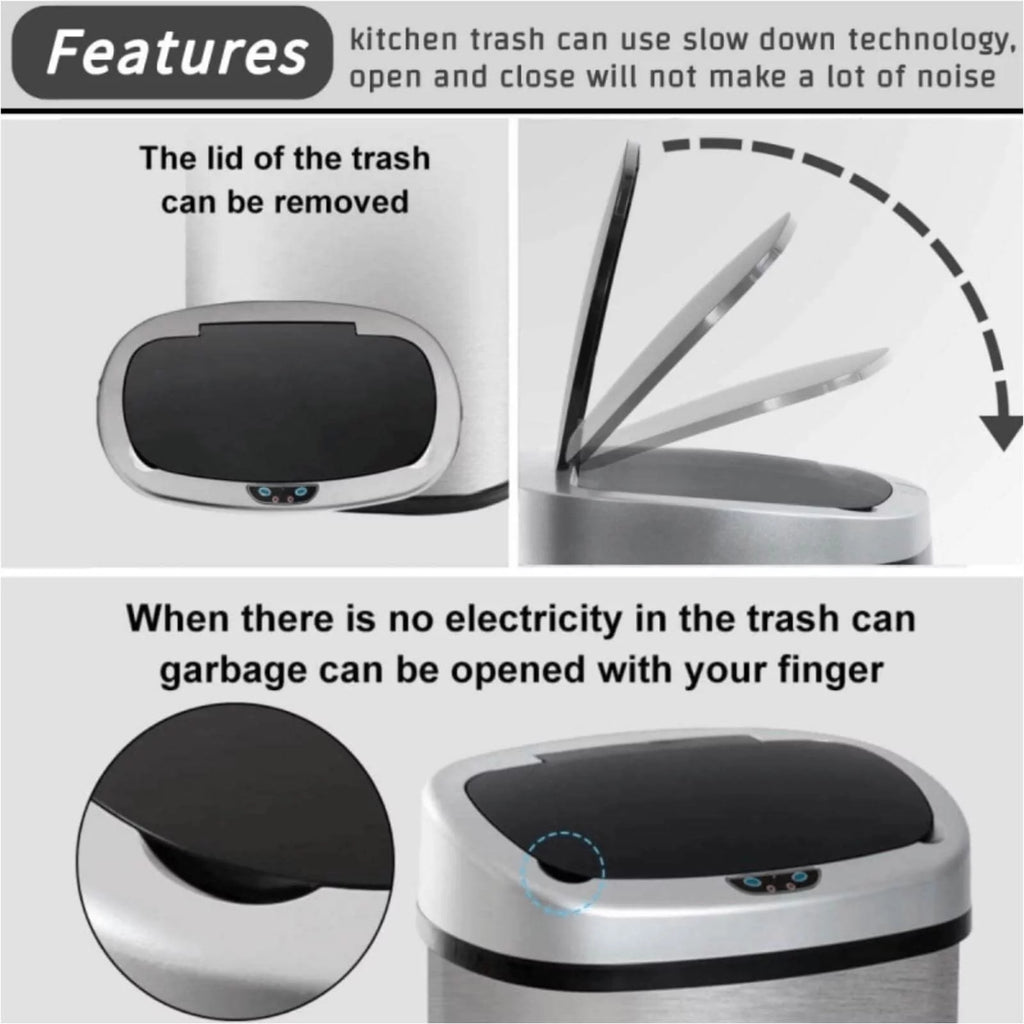 13 Gallon Automatic Stainless Steel Trash Can with Lid A395971
