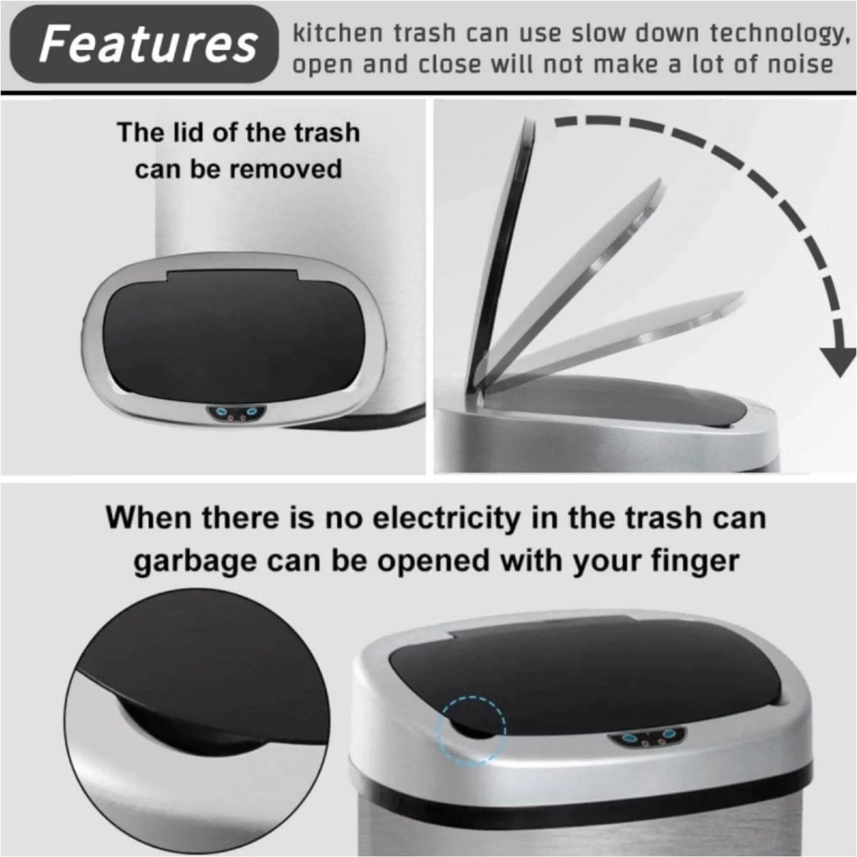 13 Gallon Automatic Stainless Steel Trash Can with Lid A395971