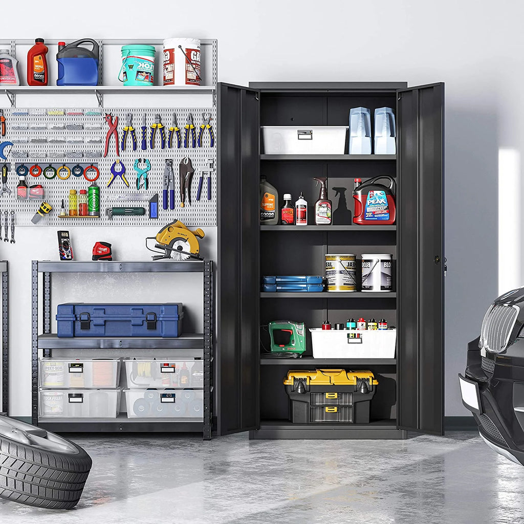 Metal Storage Cabinet with Doors and Shelves Black C513