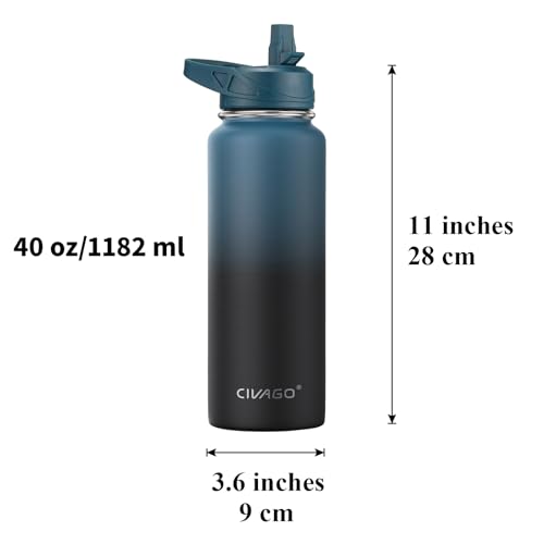 32 oz Insulated Stainless Steel Water Bottle with Straw and 3 Lids L64468