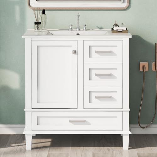 Green Solid Wood Bathroom Vanity with Sink and 3 Drawers G8893