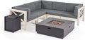 Weathered Gray and Dark Gray Acacia Wood 5 Seater Sectional Sofa Set with Fire Pit V497501