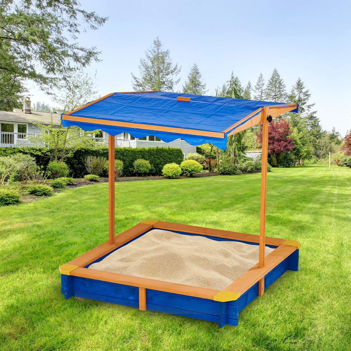 Wooden Outdoor Kids Sandbox with Canopy A877459