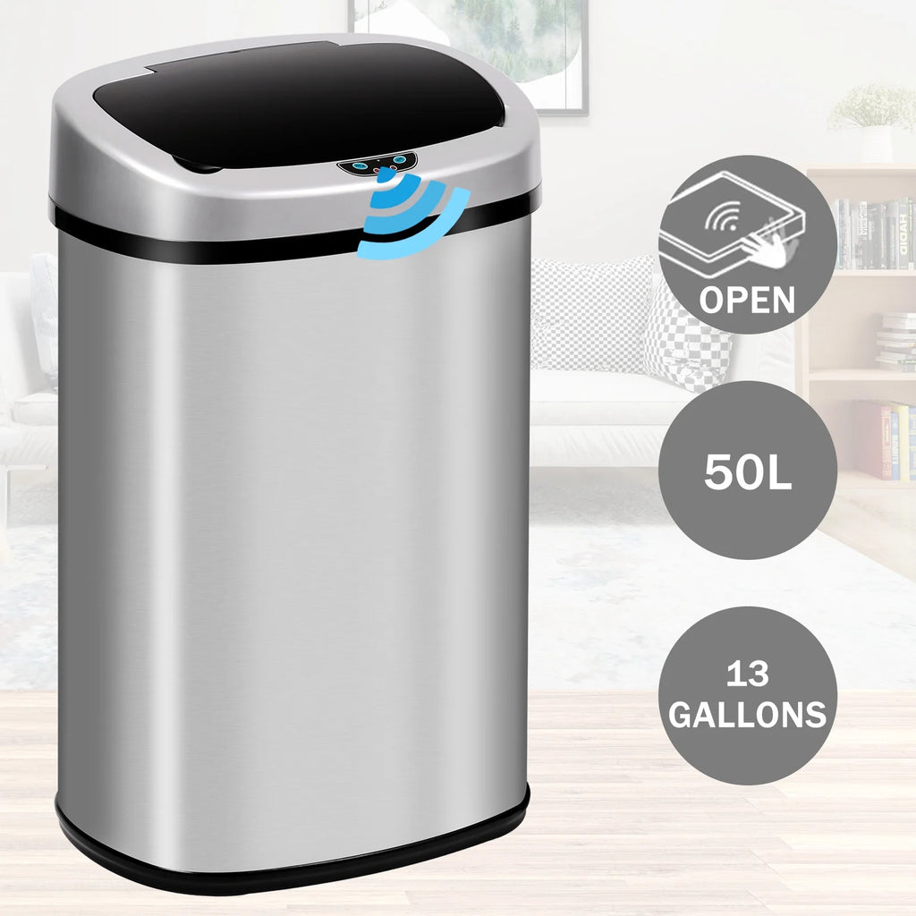 13 Gallon Automatic Stainless Steel Trash Can with Lid A395971