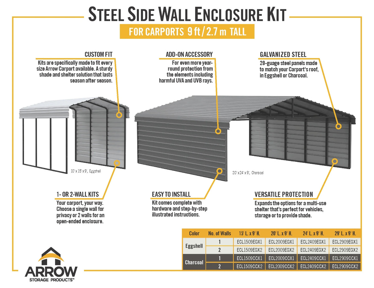 Galvanized Steel Carport Kit, 10' x 29' x 9' V854
