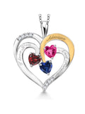 Red Garnet Pink Created Sapphire Blue Created Sapphire Created Moissanite Engraved Pendant Necklace (1.70 cttw, Heart Shape 5MM, 18 inch Chain) S6051