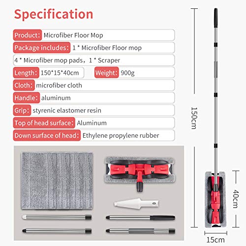 Microfiber Flat Mop with 4 Washable Pads R5877