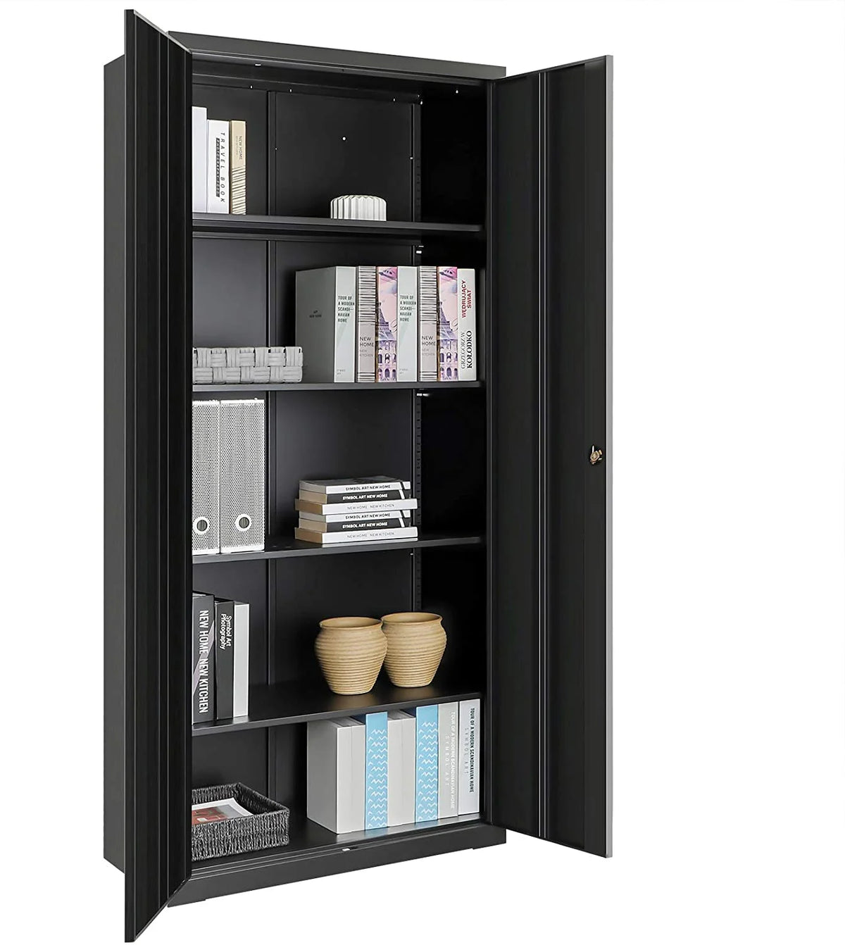 Metal Storage Cabinet with Doors and Shelves Black C513