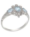 14k White Gold Aquamarine & Diamond Womens Ring R561