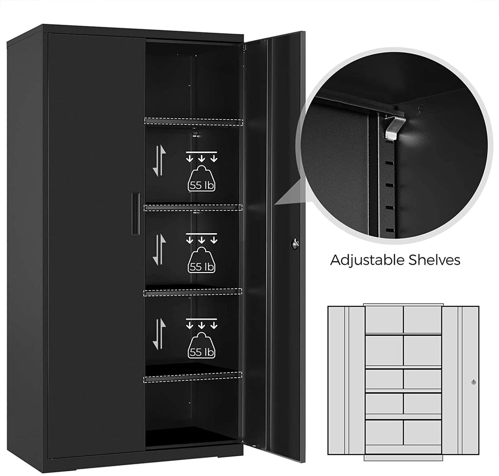 Metal Storage Cabinet with Doors and Shelves Black C513