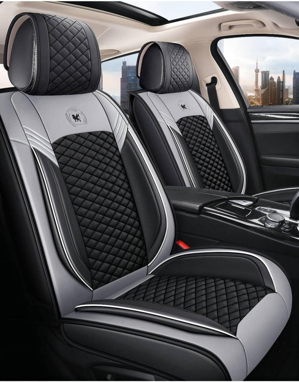 Black & Red Leather Car Seat Covers 5 Seats Full Set R495154