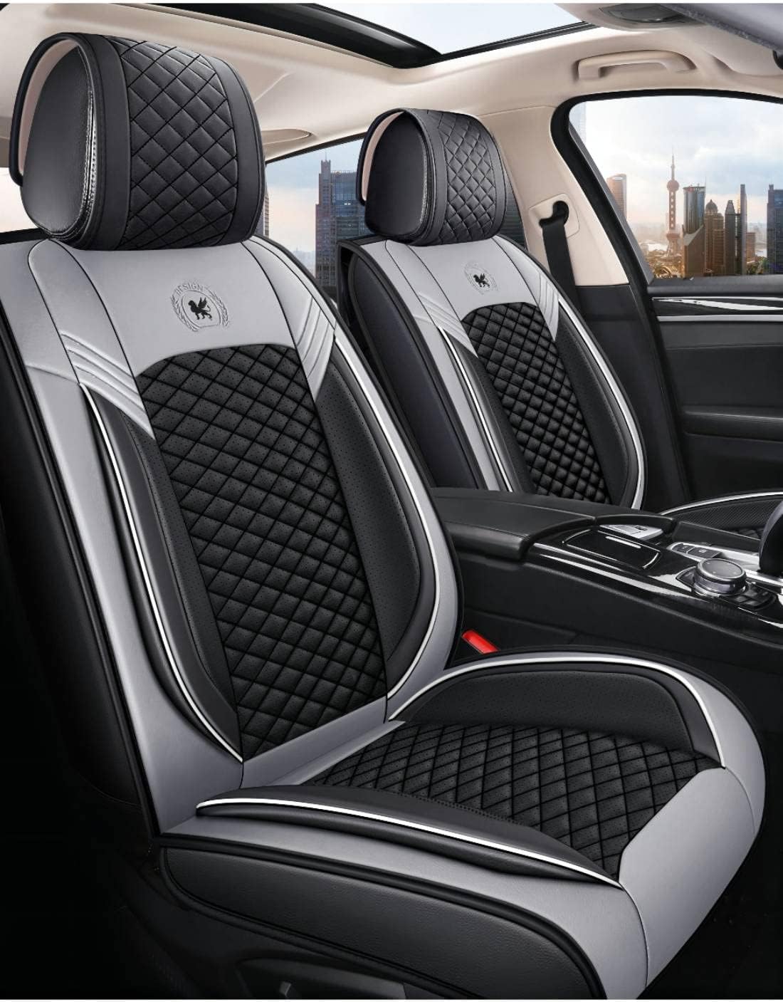 Black & Red Leather Car Seat Covers 5 Seats Full Set R495154