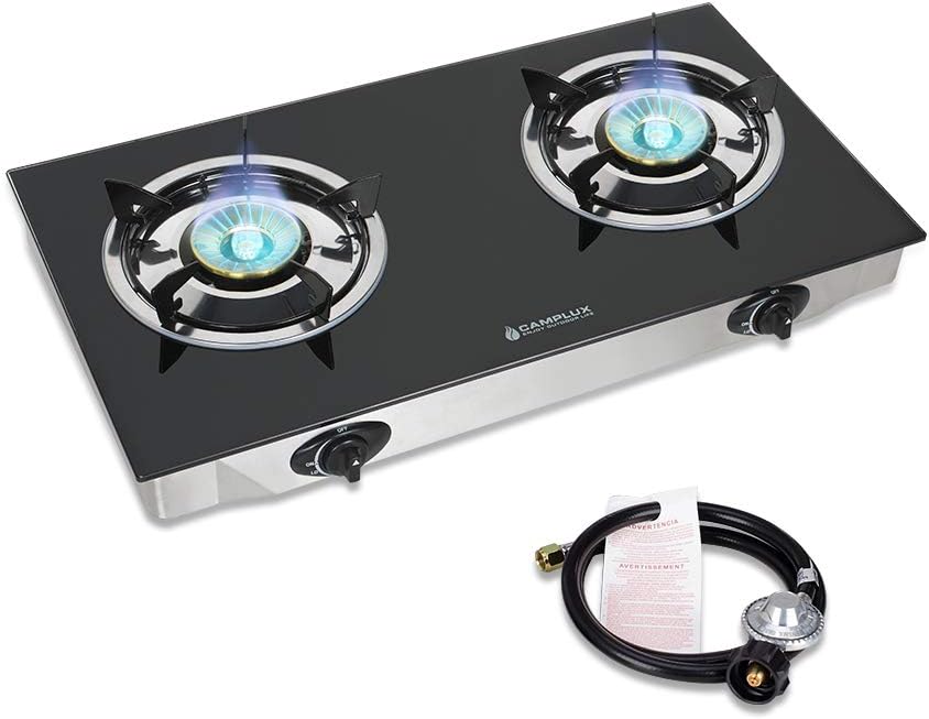 Double Burner Propane Gas Cooktop with Tempered Glass V309