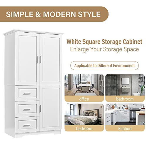 White Wood Pantry Cabinet with Shelves and Drawer R88601