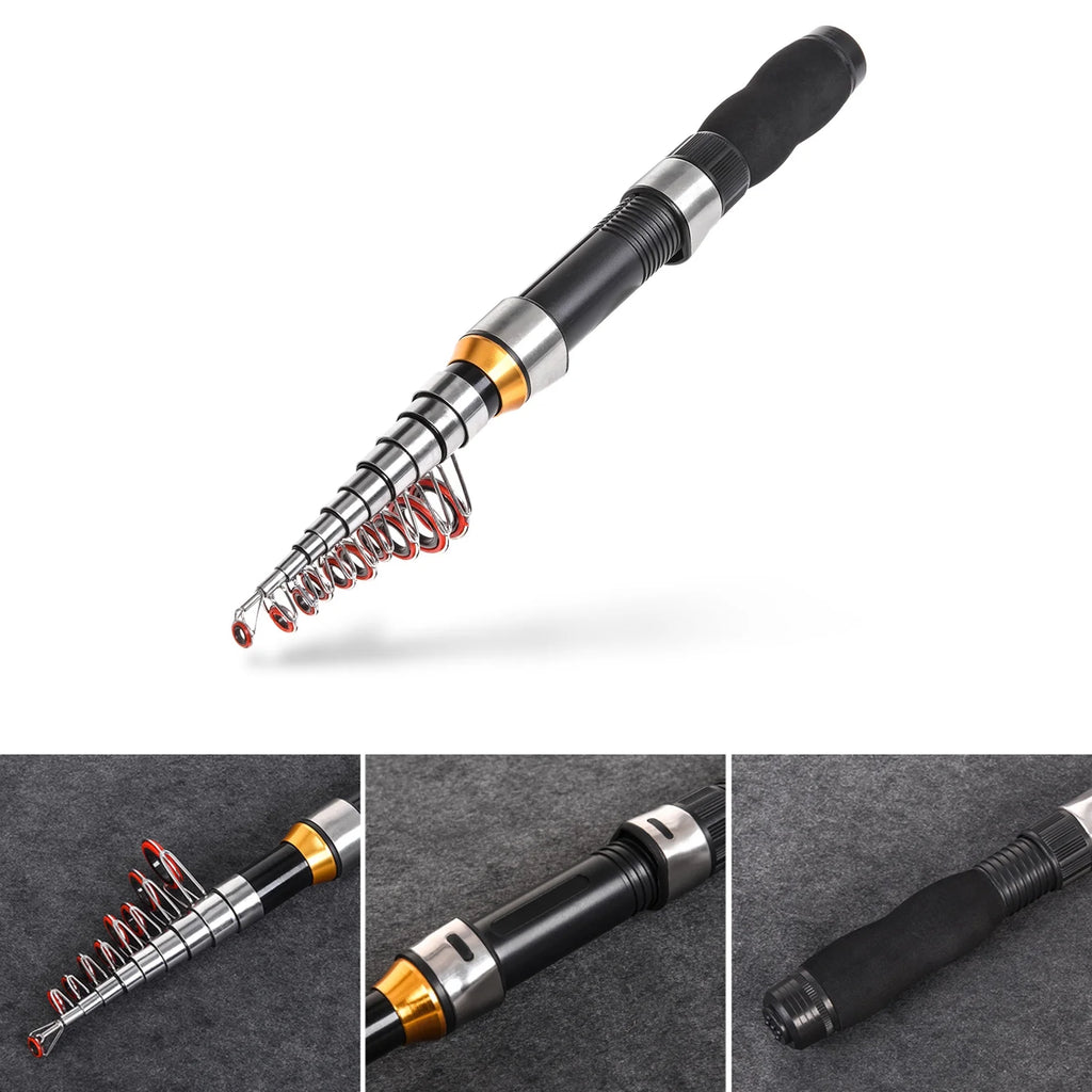 Fishing Rod Reel Combo Set, 2.1m Telescopic Rod, Spinning Reel, Hooks, and Soft Lures S4995