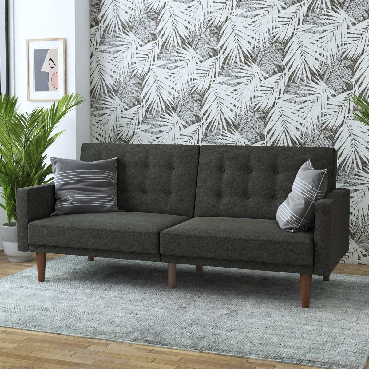 Gray Linen Convertible Futon S1326