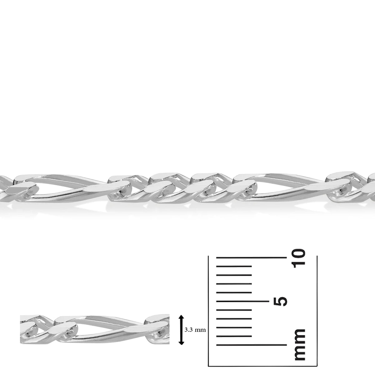 9.3mm Solid .925 Sterling Silver Figaro Chain Link Bracelet W432038