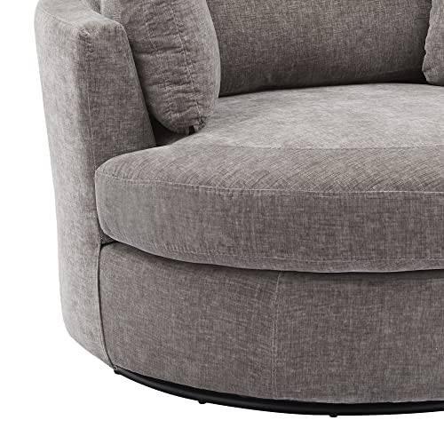 Beige Oversized Round Chenille Swivel Accent Barrel Chair with 3 Pillows M265916