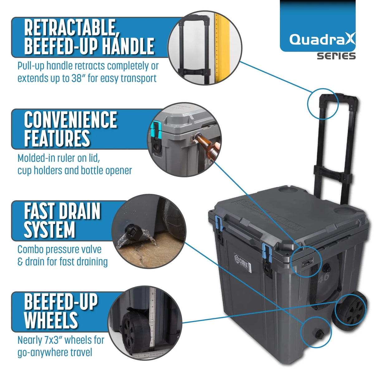 46QT Wheeled Rotomolded Portable Hard Cooler, Abyss Blue F598