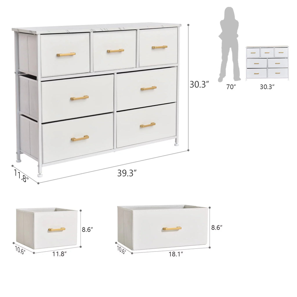 White 7 Drawer Dresser Chest Storage Organizer J66600