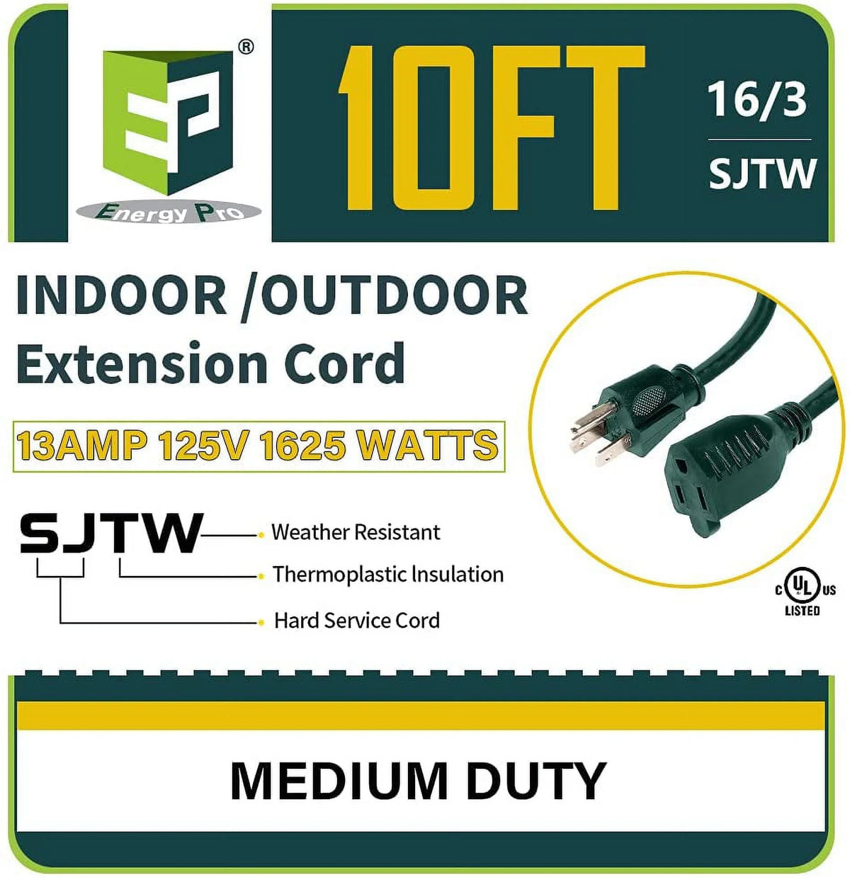 15 Ft Green 16/3 SJTW Extension Cord I272