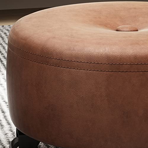 Red Leather Rolling Ottoman Stool with Wheels Z87955