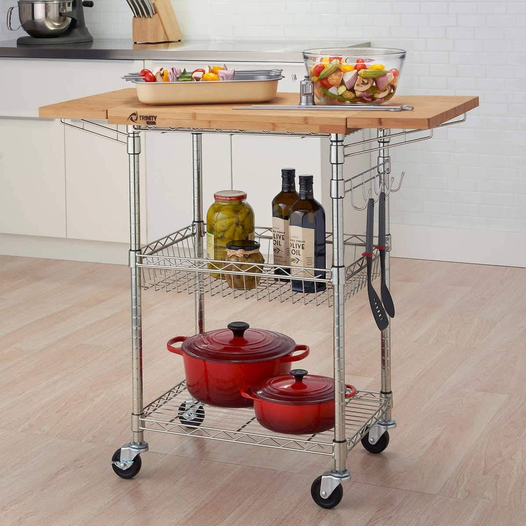 Bamboo Kitchen Cart in Bronze Anthracite - Brown - Wood E4995