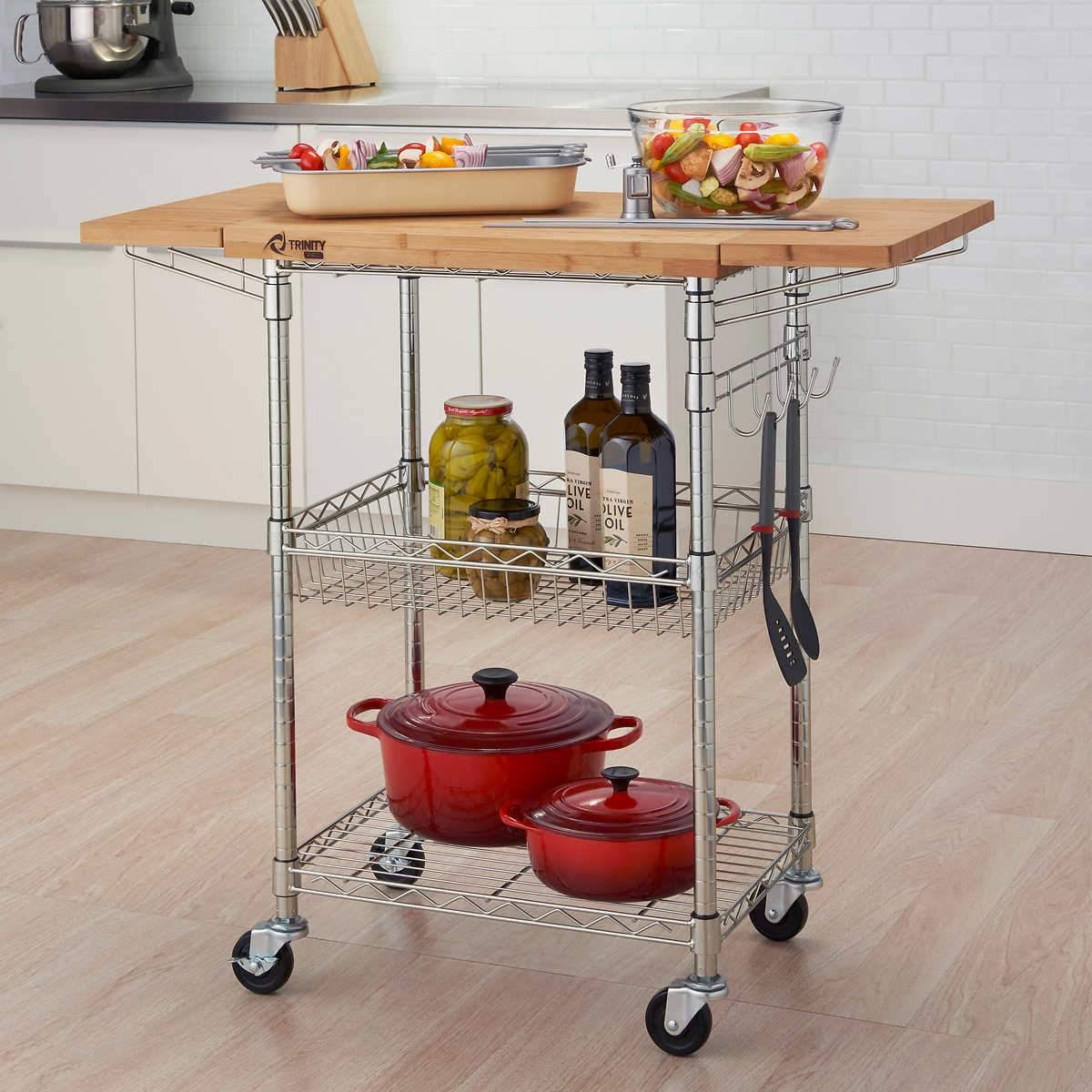 Bamboo Kitchen Cart in Bronze Anthracite - Brown - Wood E4995
