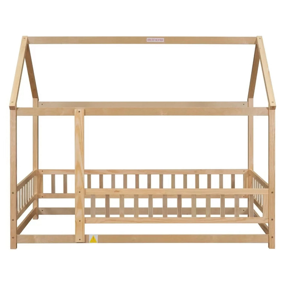Twin Size Wood House Floor Bed with Fence Guardrails G765