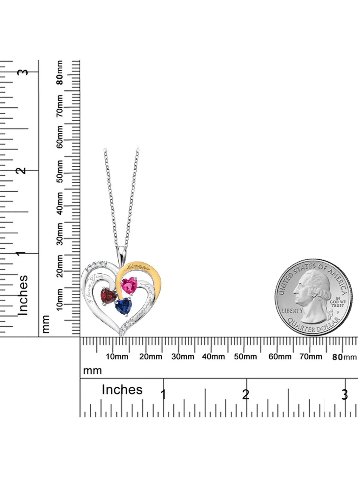 Red Garnet Pink Created Sapphire Blue Created Sapphire Created Moissanite Engraved Pendant Necklace (1.70 cttw, Heart Shape 5MM, 18 inch Chain) S6051