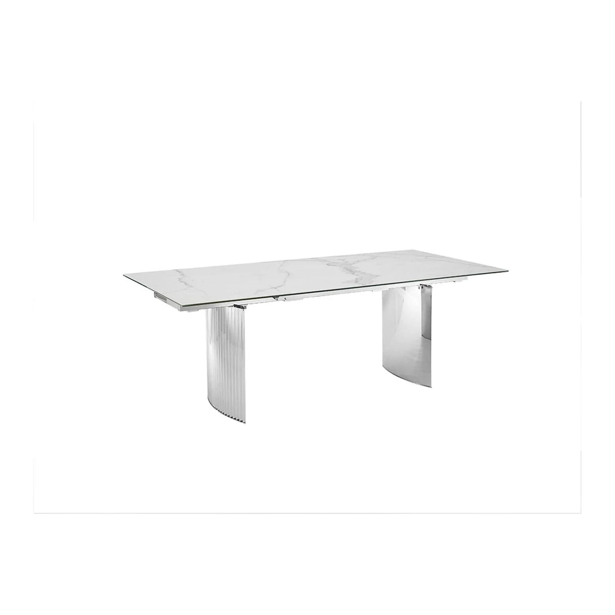 Dining Table with Stainless Steel Base and White Marbled Top J756936