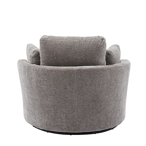 Beige Oversized Round Chenille Swivel Accent Barrel Chair with 3 Pillows M265916