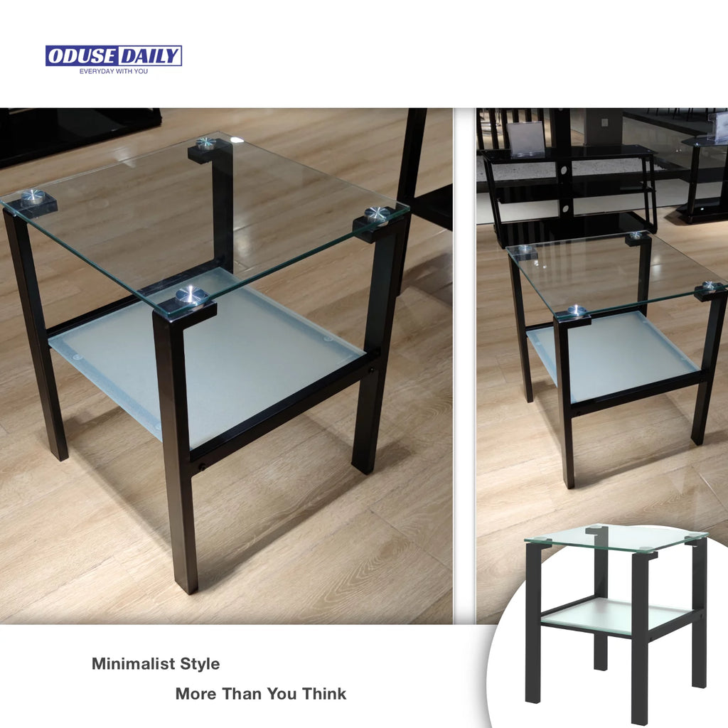 Black Glass Top Metal Frame End Table N3601