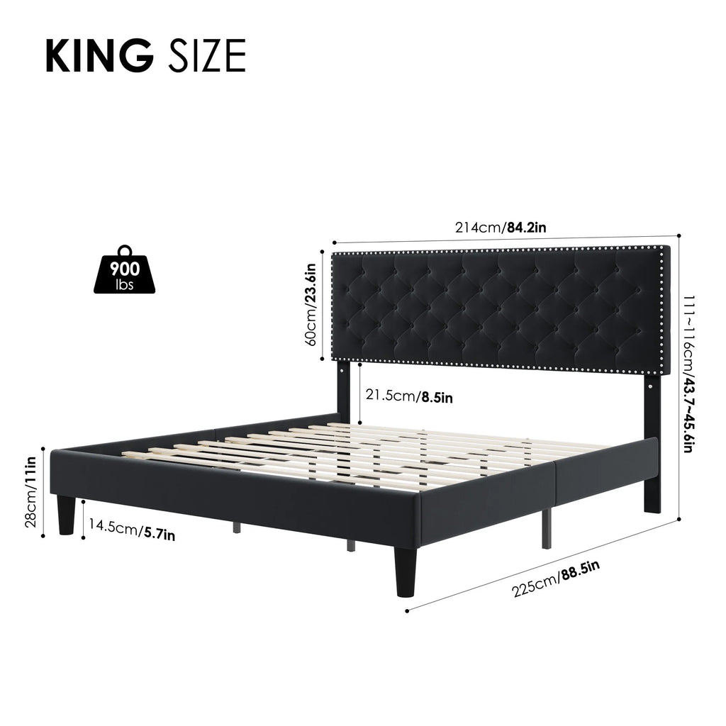 King Size Upholstered Platform Bed with Adjustable Headboard E81797