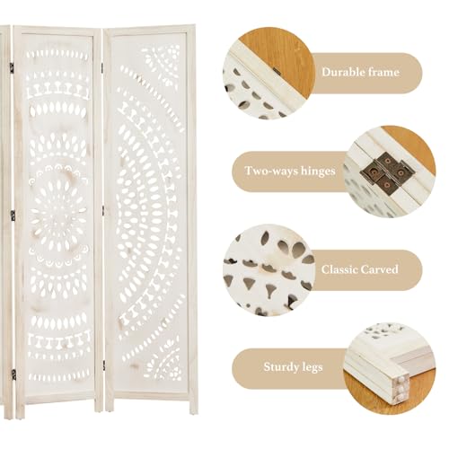 66.9 Inch 6 Panels Wood Carved Folding Room Divider Y7345