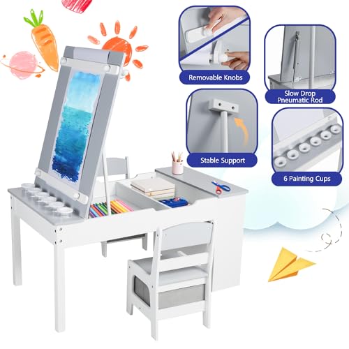 3 in 1 Wood Kids Art Table & Easel Chair Set with 6 Storage Bins Y758